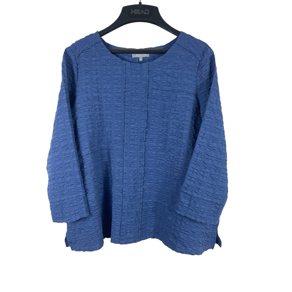 Habitat Crinkle Textured XS Blue Lightweight Relaxed Top 3/4 Sleeve Lagonlook
